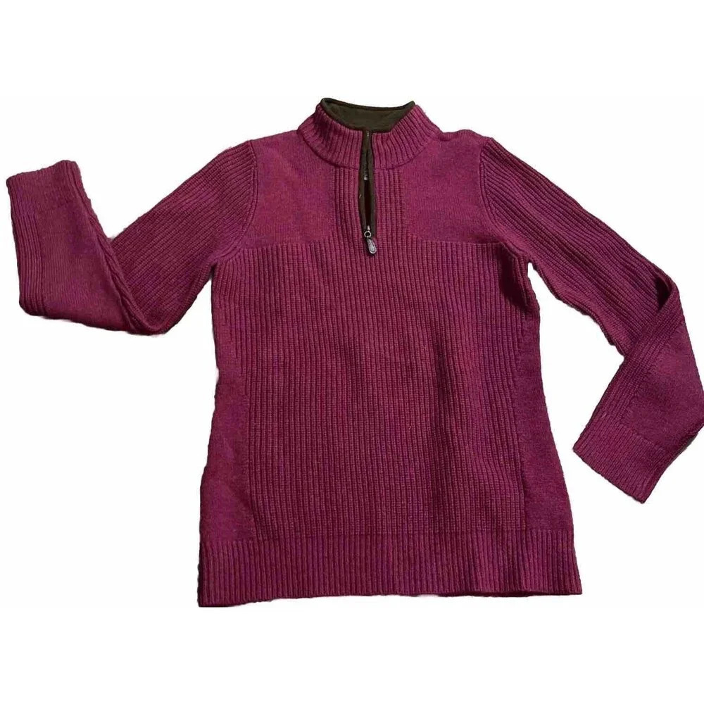 L.L.Bean Vintage pink 100% lambswool quarter zip sweater Women Sz XS‎